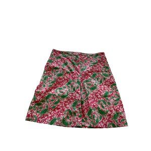 L.L. Bean Womens 100% Cotton Pink Green Floral Skirt Size 12 Reg